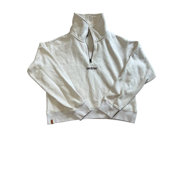 tentree Cropped 1/4 Zip Sweatshirt • Cream Long Sleeve‎ Pullover • Women’s Sz M - Picture 3 of 4